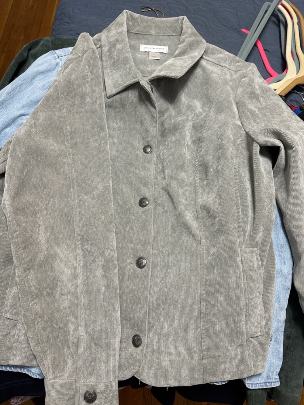 Christopher & Banks Gray Suede-Look Button Front Jacket